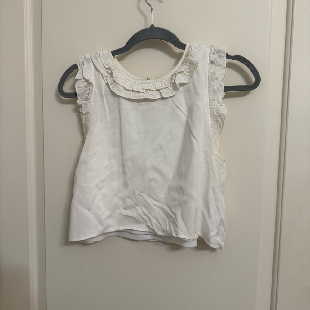 TCEC Cream Ruffle Neck Sleeveless Top